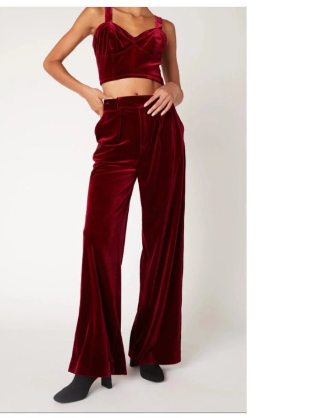 BlankNYC Wine Burgundy Velvet Wide Leg Pants size Medium